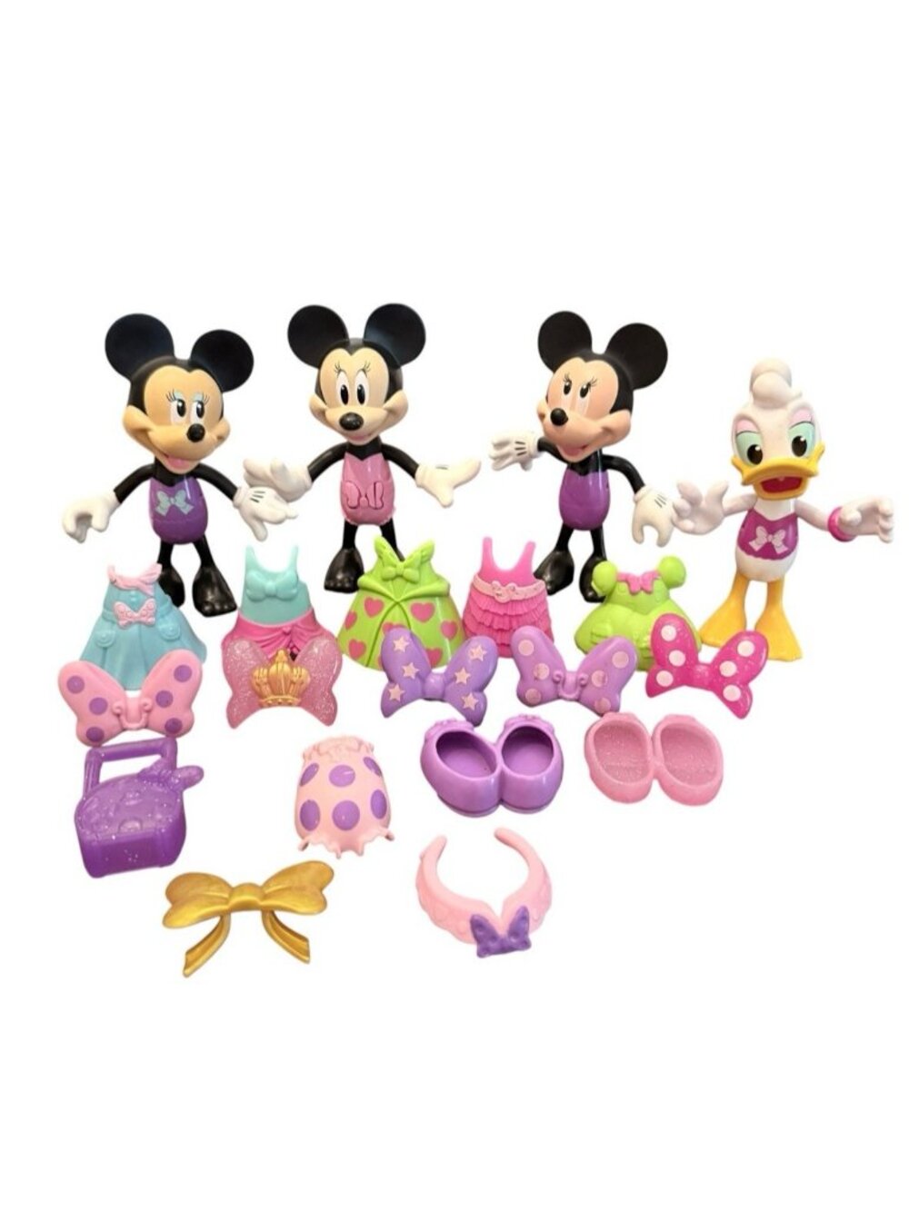 Minnie Mouse & Daisy Snap-on Dress Up Lot Figures With Accessories -18 Piece Lot